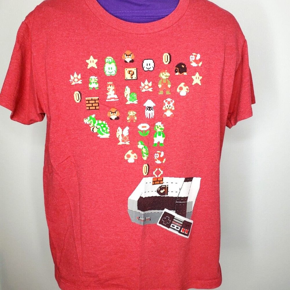 Super Mario Medium T-Shirt Pixel Characters Licensed NES Nintendo Video Game